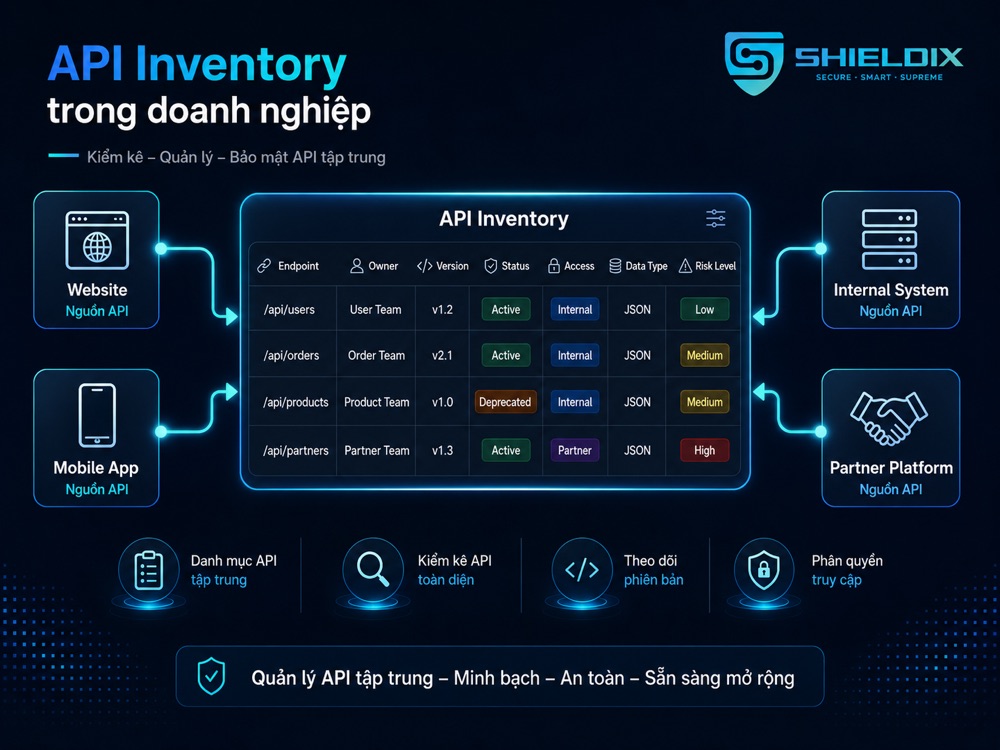 API Inventory quản lý endpoint, phiên bản, trạng thái và mức độ rủi ro của API