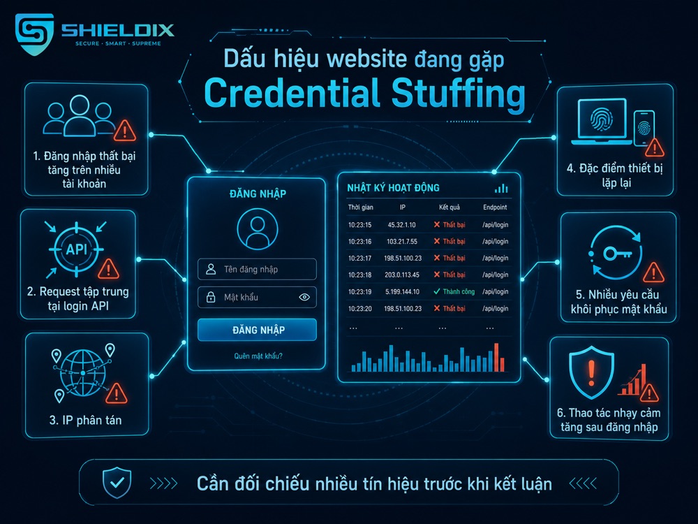 Các dấu hiệu nhận biết Credential Stuffing tại trang đăng nhập và login API