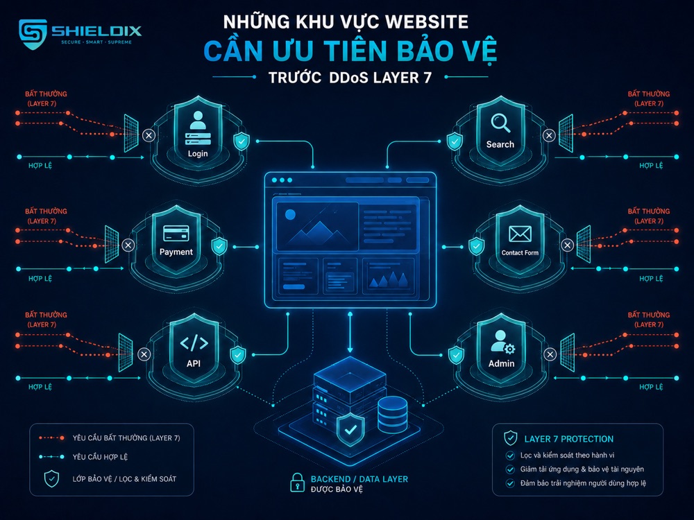 Các khu vực website cần ưu tiên bảo vệ trước DDoS Layer 7