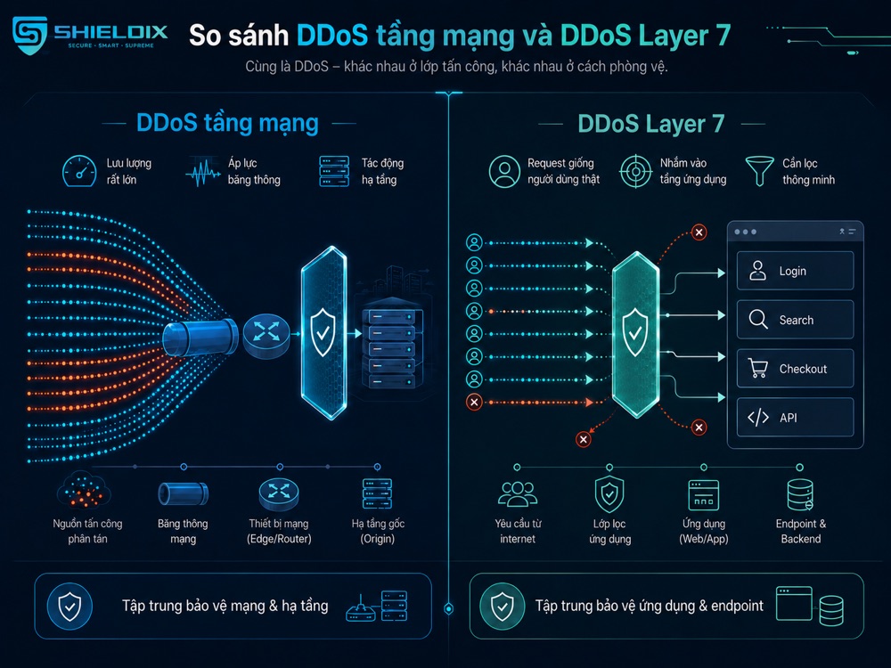 So sánh DDoS tầng mạng và DDoS Layer 7 trên website doanh nghiệp