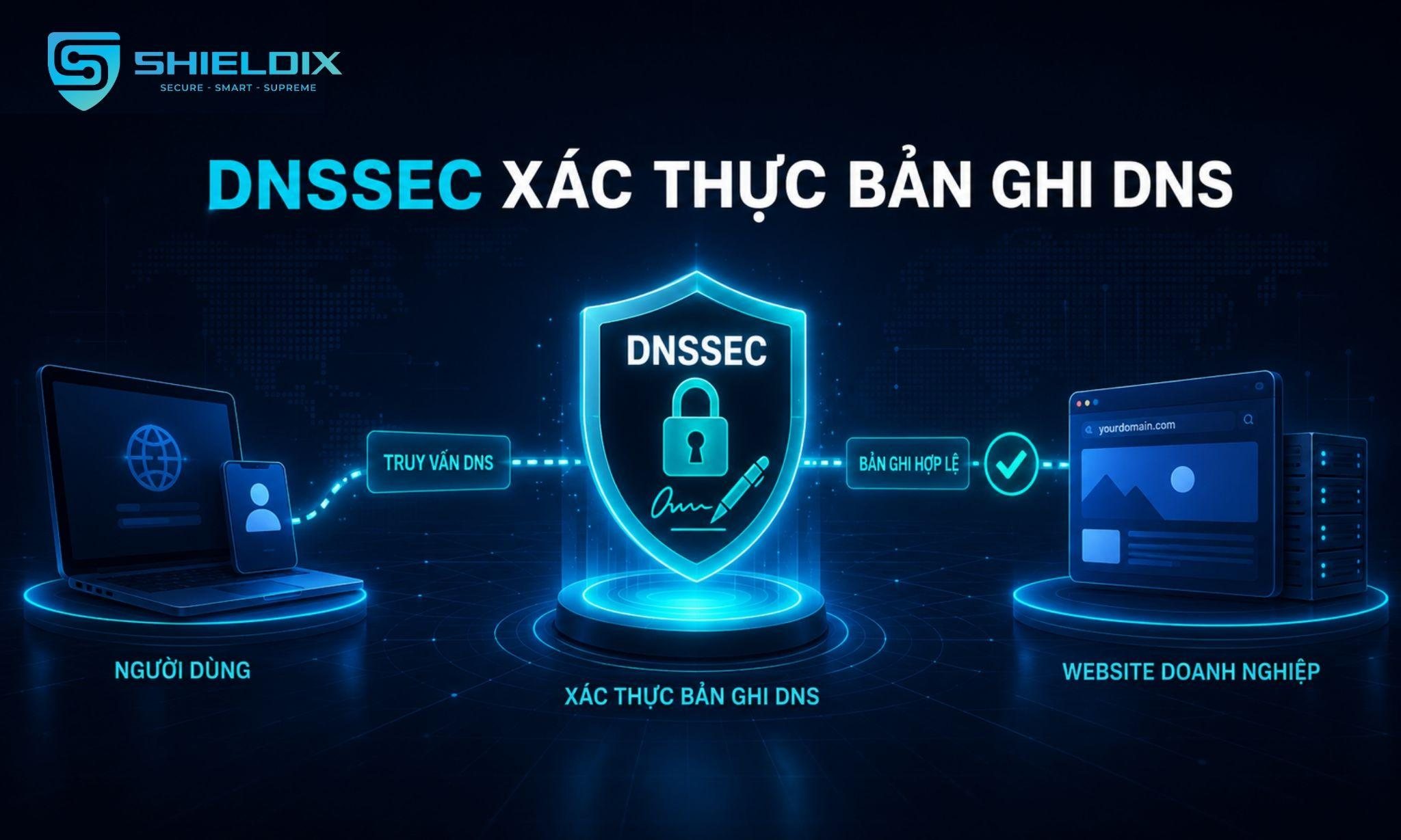 DNSSEC xác thực bản ghi DNS bằng chữ ký số để giảm rủi ro giả mạo dữ liệu tên miền